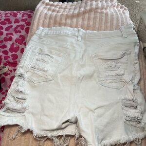 SHEIN White Distressed Jean Shorts